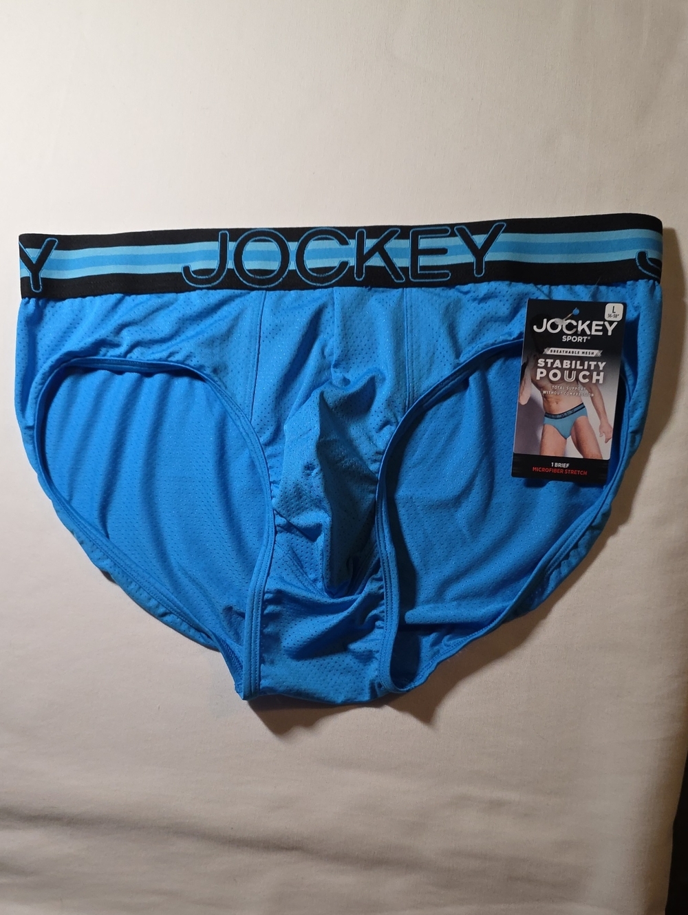 Jockey Sport Men’s Large Blue Sport Briefs with Black Trim Waistband
